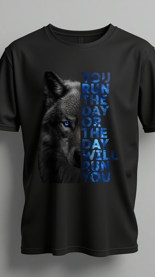 Alpha Mode | Run the Day Motivational Wolf Graphic T Shirt