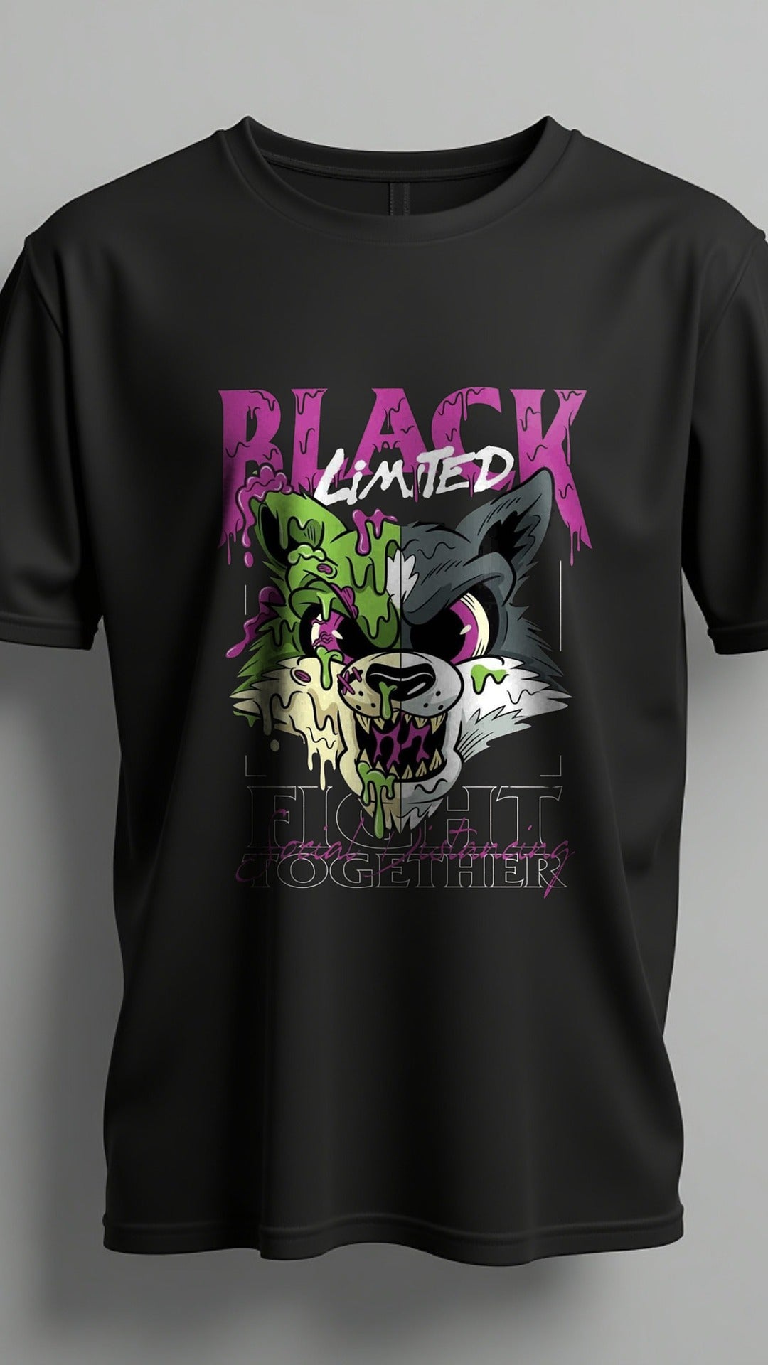 LIMITED FURY | Drip Art Wolf Graphic Oversized Black T-Shirt"