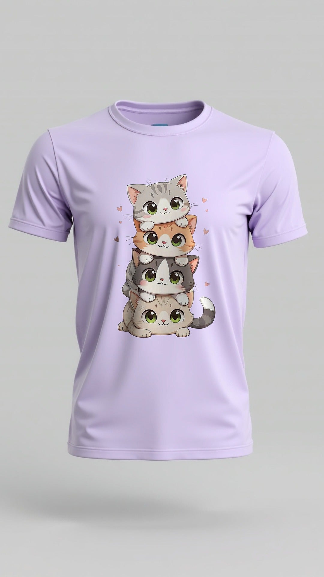 Stacked Cutie Cats – Adorable Cartoon Cat Printed T-Shirt