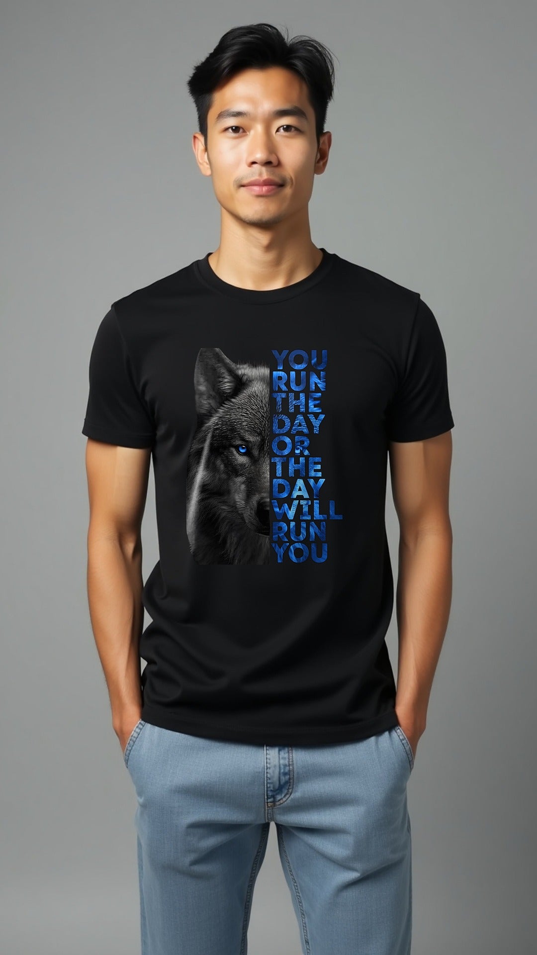 Alpha Mode | Run the Day Motivational Wolf Graphic T Shirt