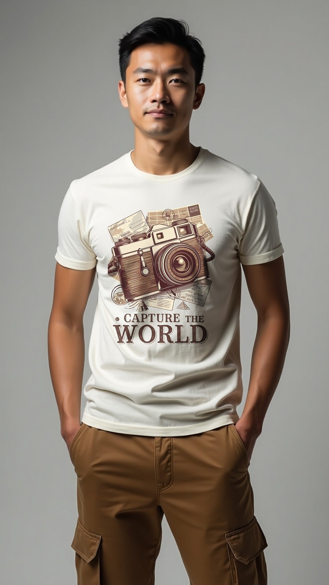 Capture the World – Vintage Camera Travel-Inspired Printed T-Shirt