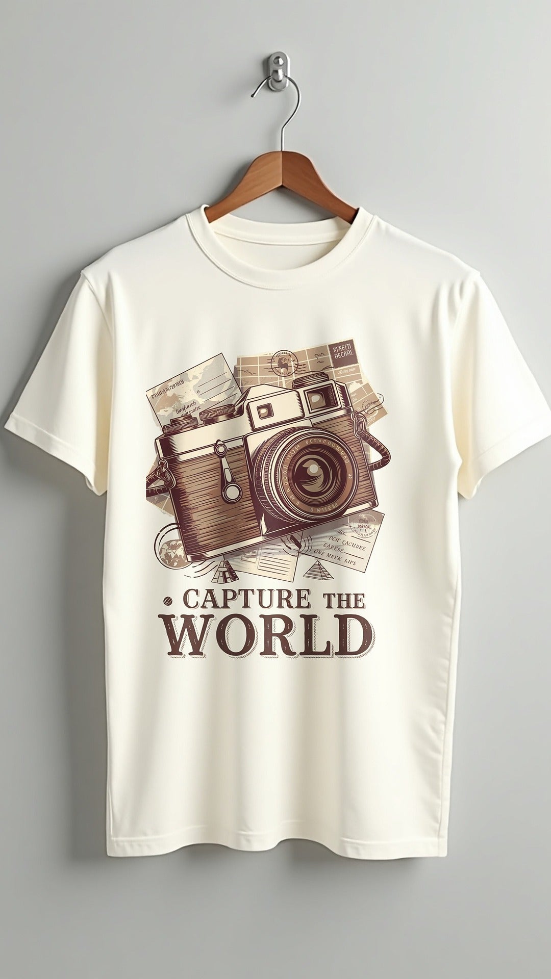 Capture the World – Vintage Camera Travel-Inspired Printed T-Shirt
