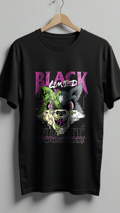 LIMITED FURY | Drip Art Wolf Graphic Oversized Black T-Shirt"